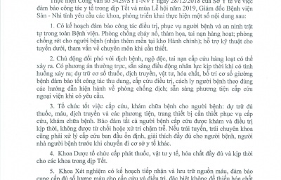 Công văn số: 59/BVSN-KHTH V/v đảm bảo công tác y tế trong dịp Tết và mùa Lễ hội năm 2019